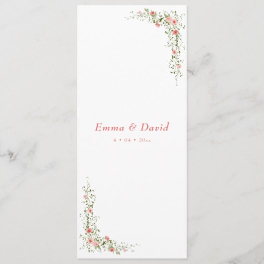 Elegante rosa Aquarellfarben Rose Script Hochzeit Menükarte (Rückseite)