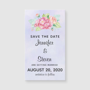 Elegante rosa Aquarellfarben Save the Date Blume Magnetkarte