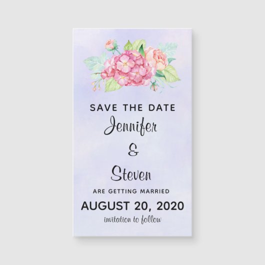 Elegante rosa Aquarellfarben Save the Date Blume Magnetkarte (Vorderseite)