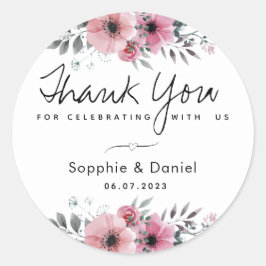 Elegante rosa Aquarellfarben Vielen Dank Runder Aufkleber