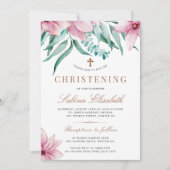 Elegante Rosa Aquarelltaufe Einladung (Vorderseite)