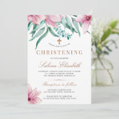 Elegante Rosa Aquarelltaufe Einladung (Stehend Vorderseite)