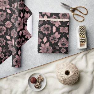 Elegante rosa auf schwarzer Spitze im Vintage-Stil Geschenkpapier