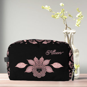 Elegante rosa auf schwarzer Spitze im Vintage-Stil Waschbeutel