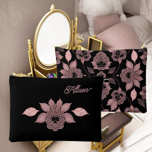 Elegante rosa auf schwarzer Spitze im Vintage-Stil Zubehörtasche