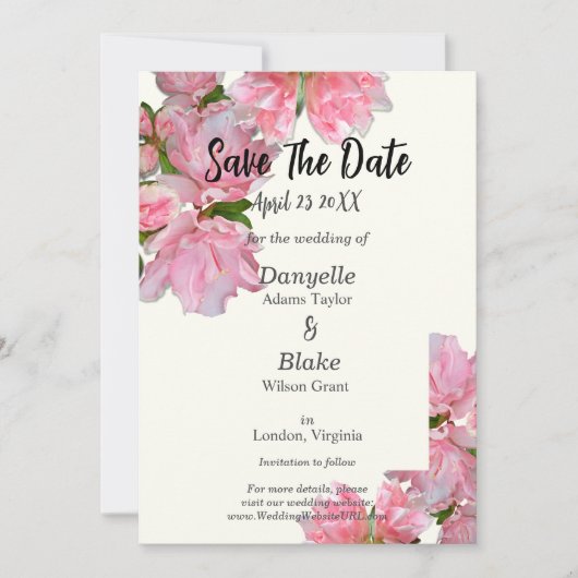 Elegante rosa Azalea & Ivory Save the Date Karte (Vorderseite)