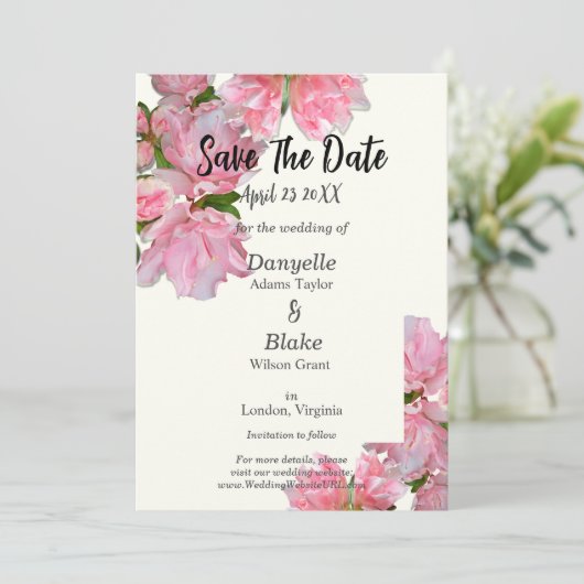 Elegante rosa Azalea & Ivory Save the Date Karte (Stehend Vorderseite)
