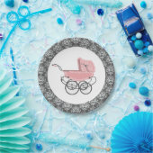 Elegante rosa Baby-Buggy-Baby-Duschen-Papierplatte Pappteller (Party)