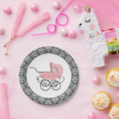 Elegante rosa Baby-Buggy-Baby-Duschen-Papierplatte Pappteller (Party)