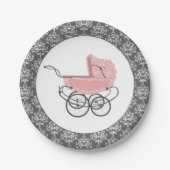 Elegante rosa Baby-Buggy-Baby-Duschen-Papierplatte Pappteller (Vorderseite)