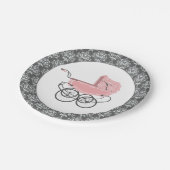 Elegante rosa Baby-Buggy-Baby-Duschen-Papierplatte Pappteller (Schrägansicht)
