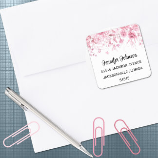 Elegante rosa Baby-Shower-Blumen-Rücksendeadresse Quadratischer Aufkleber