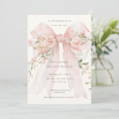 Elegante rosa Babyparty-Rosen-Schleife Einladung (Stehend Vorderseite)