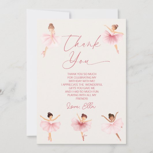 Elegante Rosa Ballerina Ballerina Ballet Geburtsta Dankeskarte (Vorderseite)