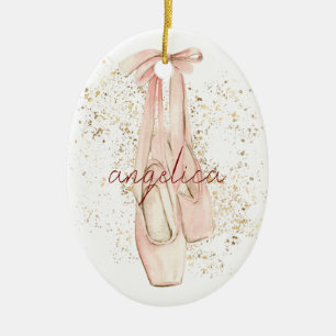 Elegante rosa Ballerina-Tänzer Schuhe Gold Glitter Keramik Ornament