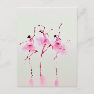 Elegante rosa Ballerina-Wasserfarbenkunst Postkarte