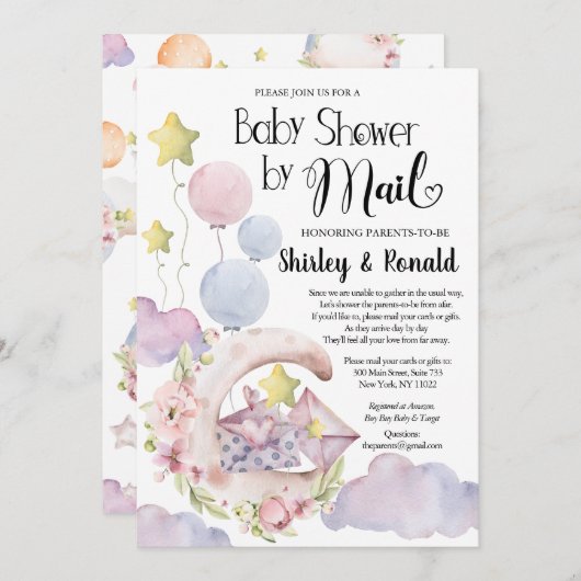 Elegante Rosa Bläserblüten Kinderdusche per Mail Einladung (Vorne/Hinten)