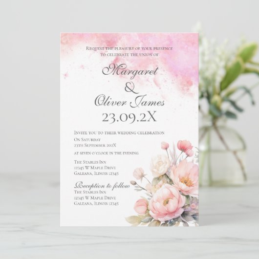 Elegante Rosa Bläserei Einladung (Stehend Vorderseite)