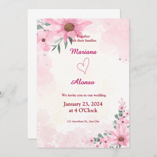 Elegante Rosa Bläserei Einladung (Vorne/Hinten)