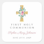 Elegante rosa Bläserenbäume kreuzen Erste Kommune Quadratischer Aufkleber (Vorderseite)