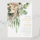 Elegante Rosa Bläsernbäume Hochzeit Gold Folieneinladung (Vorderseite)