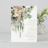 Elegante Rosa Bläsernbäume Hochzeit Gold Folieneinladung (Stehend vorne)