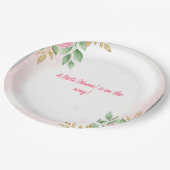 Elegante Rosa Bläserndusche mit Rose und Gold Pappteller (Schrägansicht)