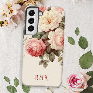 Elegante rosa & blassrosa Rosen mit Monogramm Samsung Galaxy Hülle