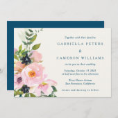 Elegante Rosa Blau Flora Wasserfarbe Moderne Hochz Einladung (Vorne/Hinten)