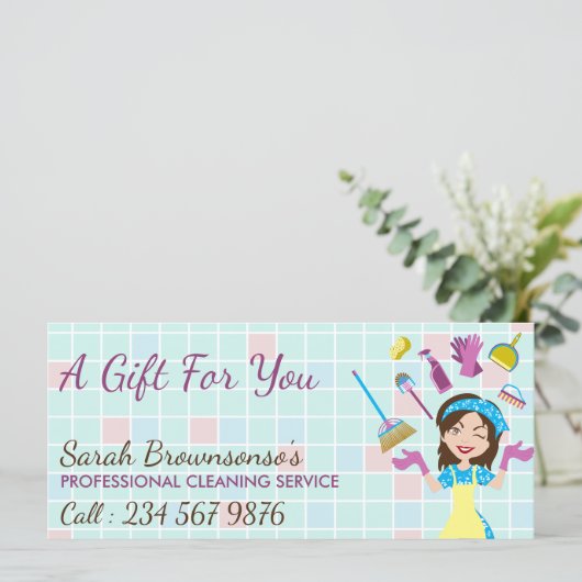 Elegante Rosa Blau Reinigungsservice Haushaltshilf (Stehend Vorderseite)