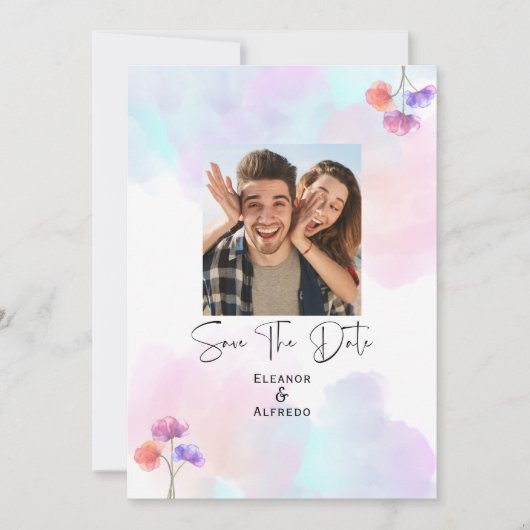 Elegante Rosa & Blau Watercolor Einladungen für Ho (Vorderseite)