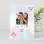 Elegante Rosa & Blau Watercolor Einladungen für Ho (Stehend Vorderseite)