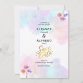 Elegante Rosa & Blau Watercolor Einladungen für Ho (Rückseite)