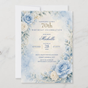 Elegante rosa-blaue Blumen-Perlen-Geburtstagseinla Einladung