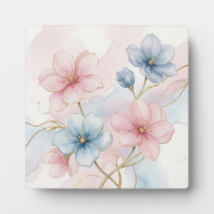 Elegante rosa blaue Blumen-Wasserfarbe Fotoplatte