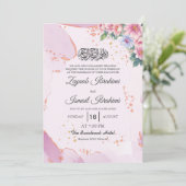 Elegante rosa blaue florale islamische Hochzeit Einladung (Stehend Vorderseite)
