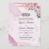 Elegante rosa blaue florale islamische Hochzeit Einladung (Vorne/Hinten)