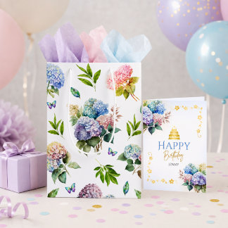 Elegante rosa blaue Hortensien-Garten-Geschenktasc Mittlere Geschenktüte