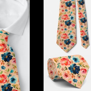 Elegante rosa blaue Pfirsich-Wasserfarben-Rosen Kr Krawatte