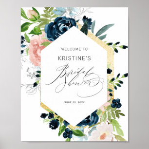 Elegante rosa blaue Rose Floral Hochzeitstorte Wil Poster