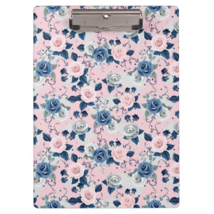 Elegante rosa, blaue und graue Rosen Klemmbrett
