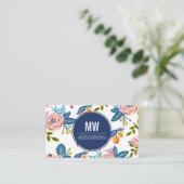 Elegante Rosa & Blue Floral Business Card Visitenkarte (Stehend Vorderseite)