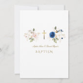 Elegante Rosa Blue Gold Blume Twins Taufe Einladung (Rückseite)