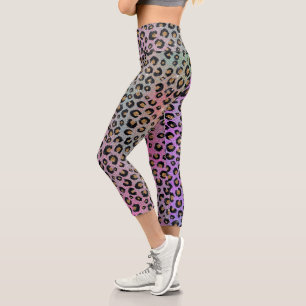 Elegante Rosa Blue Gold Glitzer Black Leopard Prin Capri Leggings