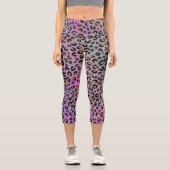 Elegante Rosa Blue Gold Glitzer Black Leopard Prin Capri Leggings (Vorderseite)