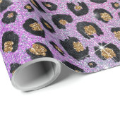 Elegante Rosa Blue Gold Glitzer Black Leopard Prin Geschenkpapier (Rolleneckpunkt)