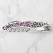 Elegante Rosa Blue Gold Glitzer Black Leopard Prin Kellnermesser (Rückseite)