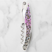 Elegante Rosa Blue Gold Glitzer Black Leopard Prin Kellnermesser (Vorderseite)