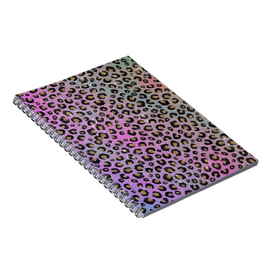 Elegante Rosa Blue Gold Glitzer Black Leopard Prin Notizblock (Rechte Seite)