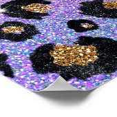 Elegante Rosa Blue Gold Glitzer Black Leopard Prin Poster (Ecke)